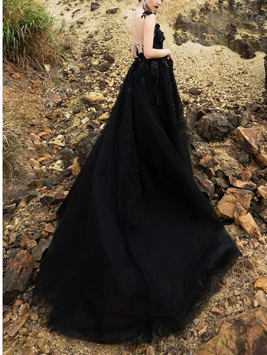Wholesale A-Line/Princess V-Neck Court Train Black Wedding Dress